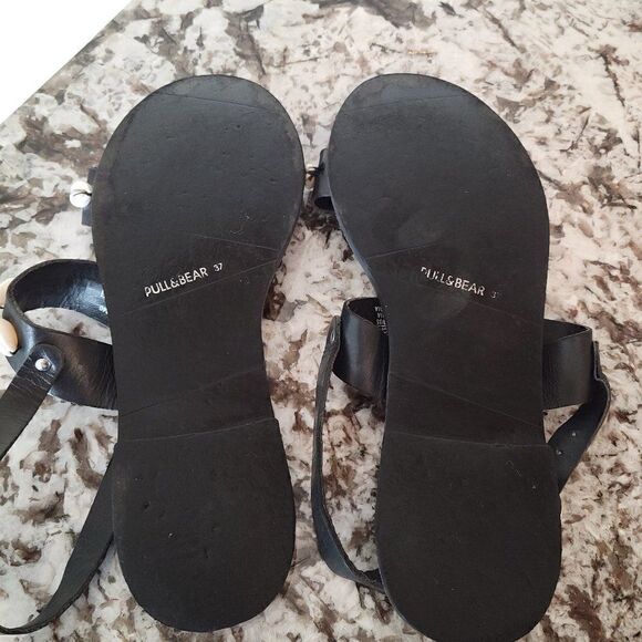 Pull&Bear Black  Leather Flat Sandals Size 37‎ - Picture 6 of 8